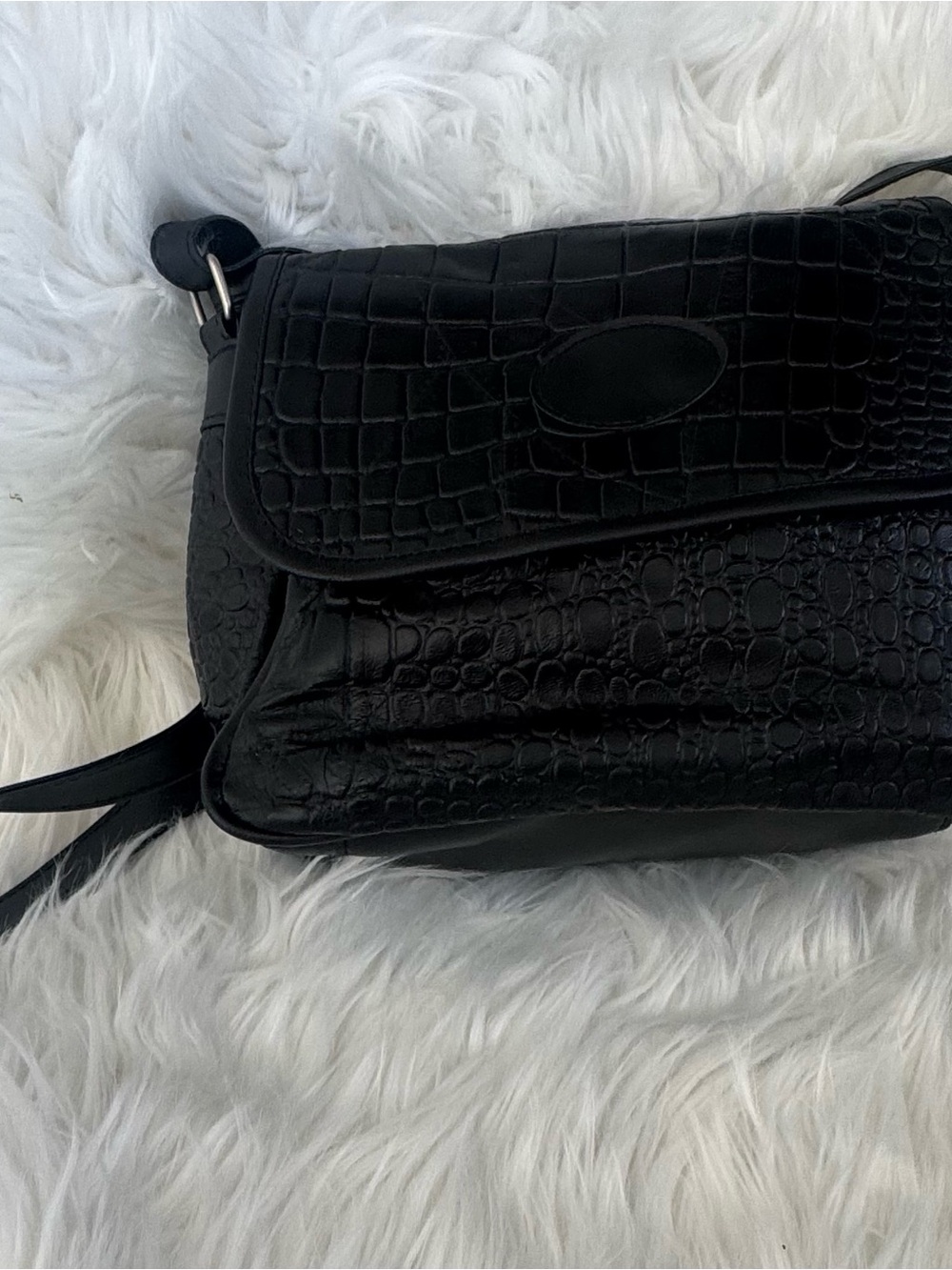 Lambskin Black Croc-Embossed Crossbody Bag